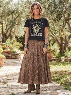 Cloud Dancer Black Celestial Sun & Moon Graphic Crop Tee - Size M